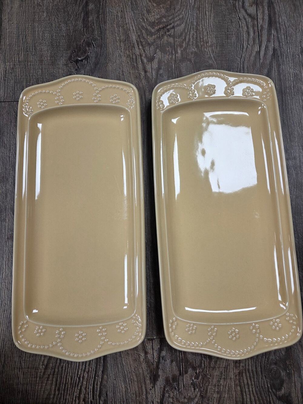 Food Network Fontinella Yellow Stoneware Rectangular Serving Platters Set 2 NEW
